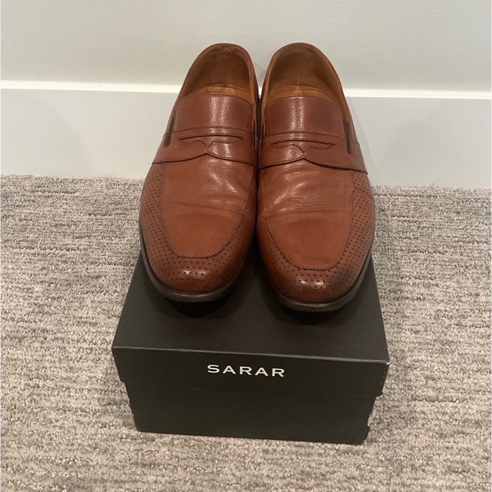 SARAR, MEN'S 43 / US 9,  BROWN LEATHER, PENNY LOAFERS, LEATHER SOLES & LINING